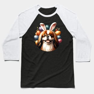 Japanese Chin with Bunny Ears Celebrates Easter Joy Baseball T-Shirt